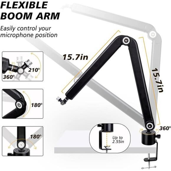 Mic Stand Boom Arm - Compatible with HyperX QuadCast, 360° Rotation Mic Stand - Picture 5 of 7